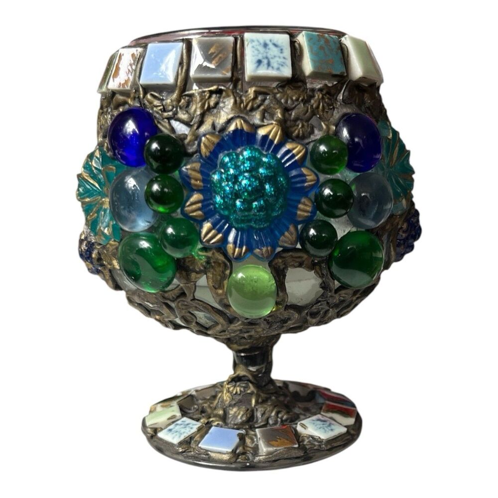 Vintage Royal Lights Pendragon Candle Holder Handcrafted Beads Mosaic Chalice